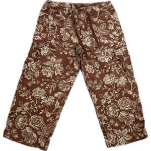 Ralph Lauren Capri Cargo Pants, Boho Chic, Neutral Floral, 100% Cotton, Size 8